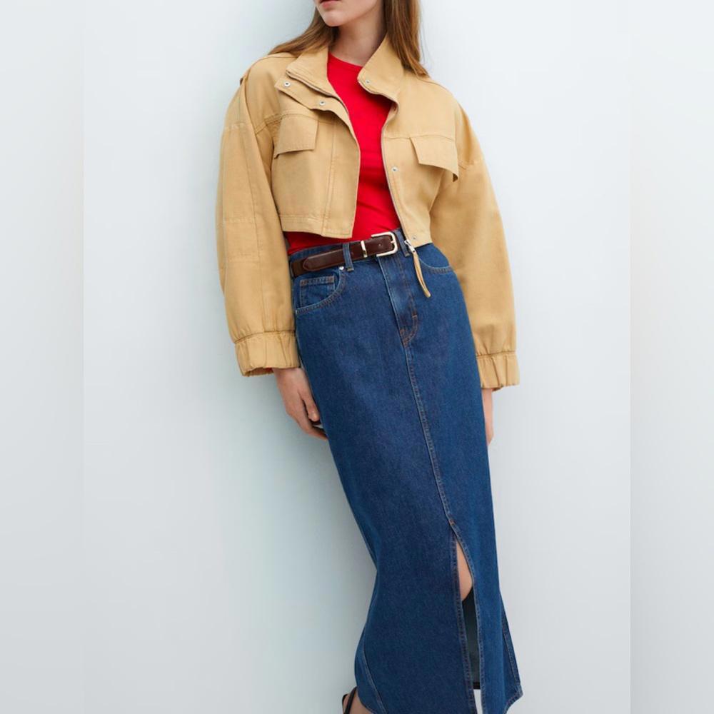 NWT MANGO | SZ S | MAXI Boho Y2K High Waist Long Denim Blue Medium Wash Skirt - Picture 3 of 8